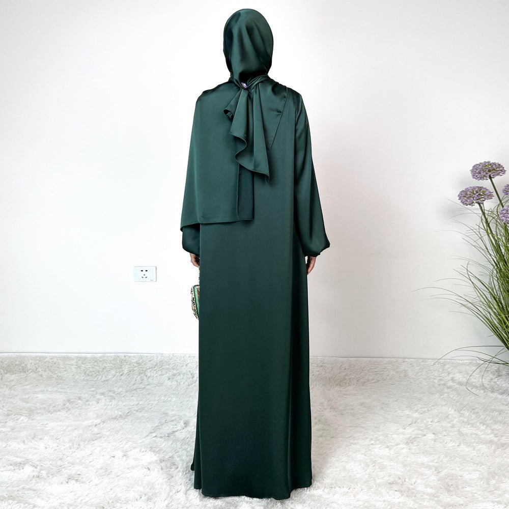 Loose Hemmed One - piece Hijab Satin Abaya (MA122) - Mariam's Collection