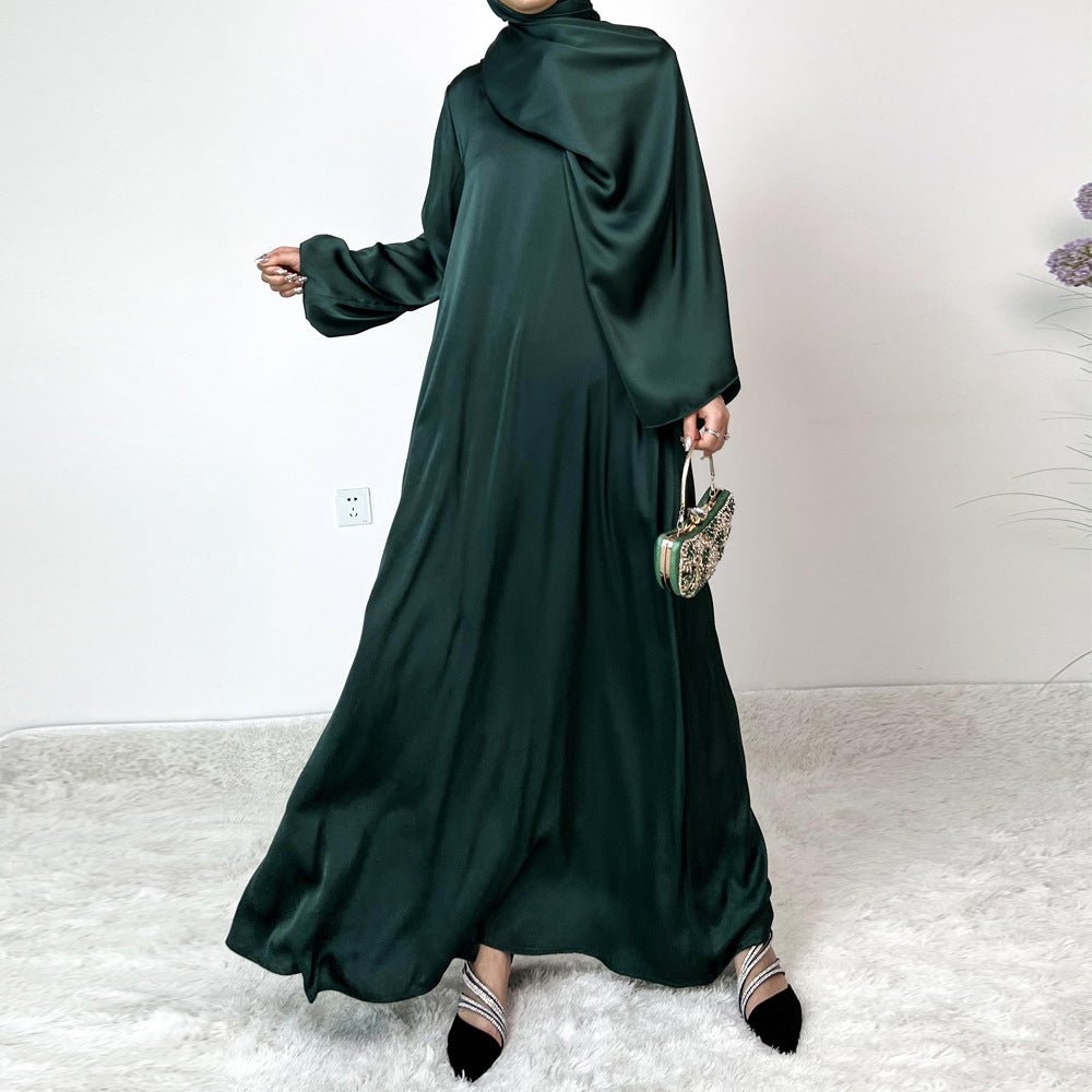 Loose Hemmed One - piece Hijab Satin Abaya (MA122) - Mariam's Collection