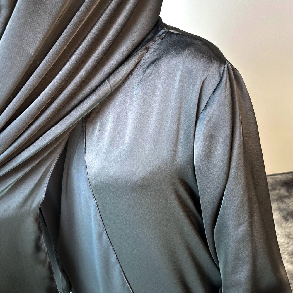 Loose Hemmed One - piece Hijab Satin Abaya (MA122) - Mariam's Collection