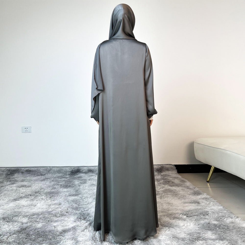 Loose Hemmed One - piece Hijab Satin Abaya (MA122) - Mariam's Collection