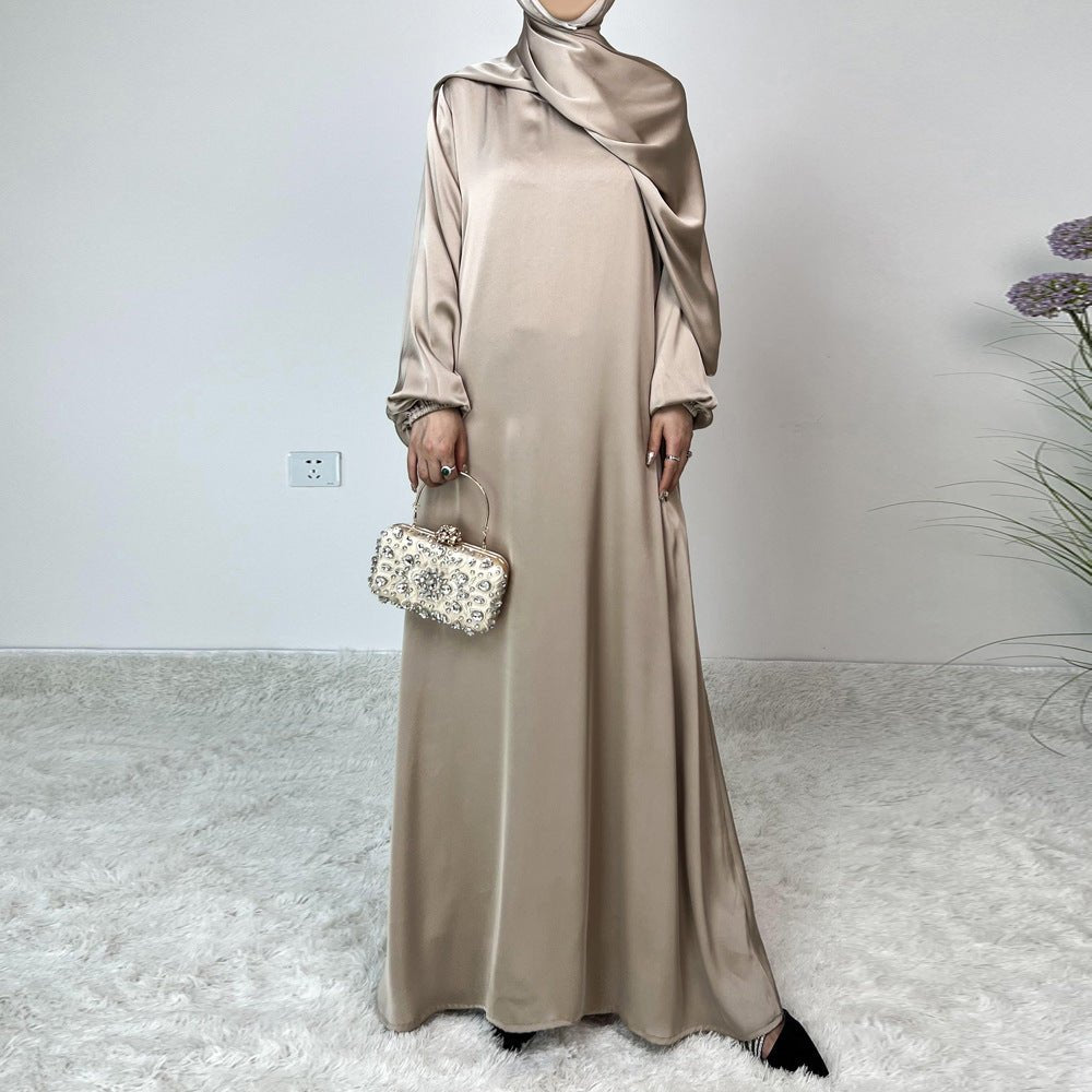 Loose Hemmed One - piece Hijab Satin Abaya (MA122) - Mariam's Collection