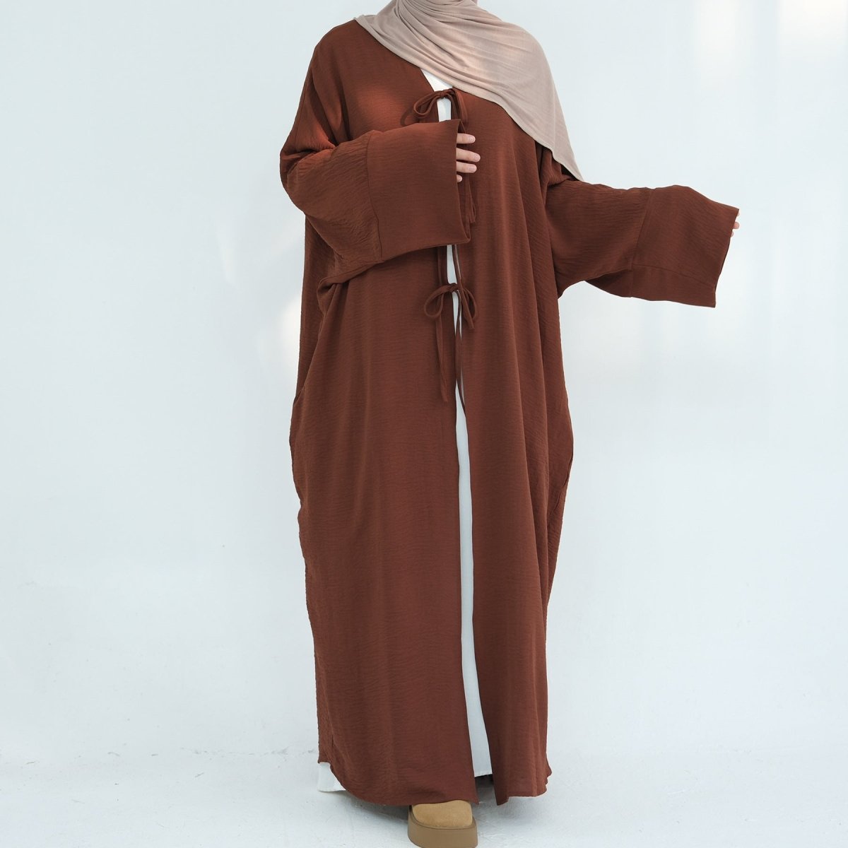 Loose Lace - Up Kimono Open Abaya (MOA107) - Mariam's Collection