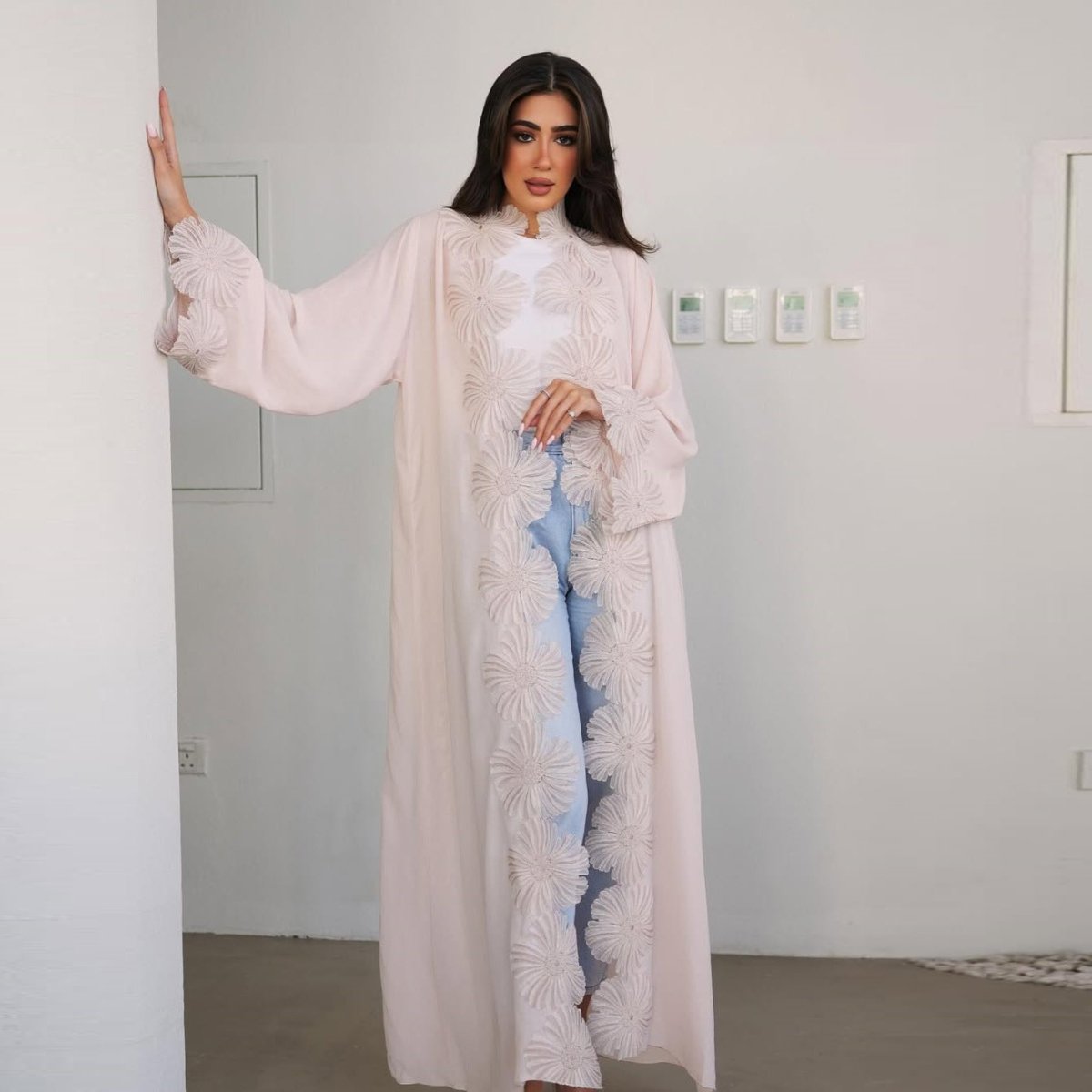 loral Appliqué Open Abaya(MOA286) - Mariam's Collection