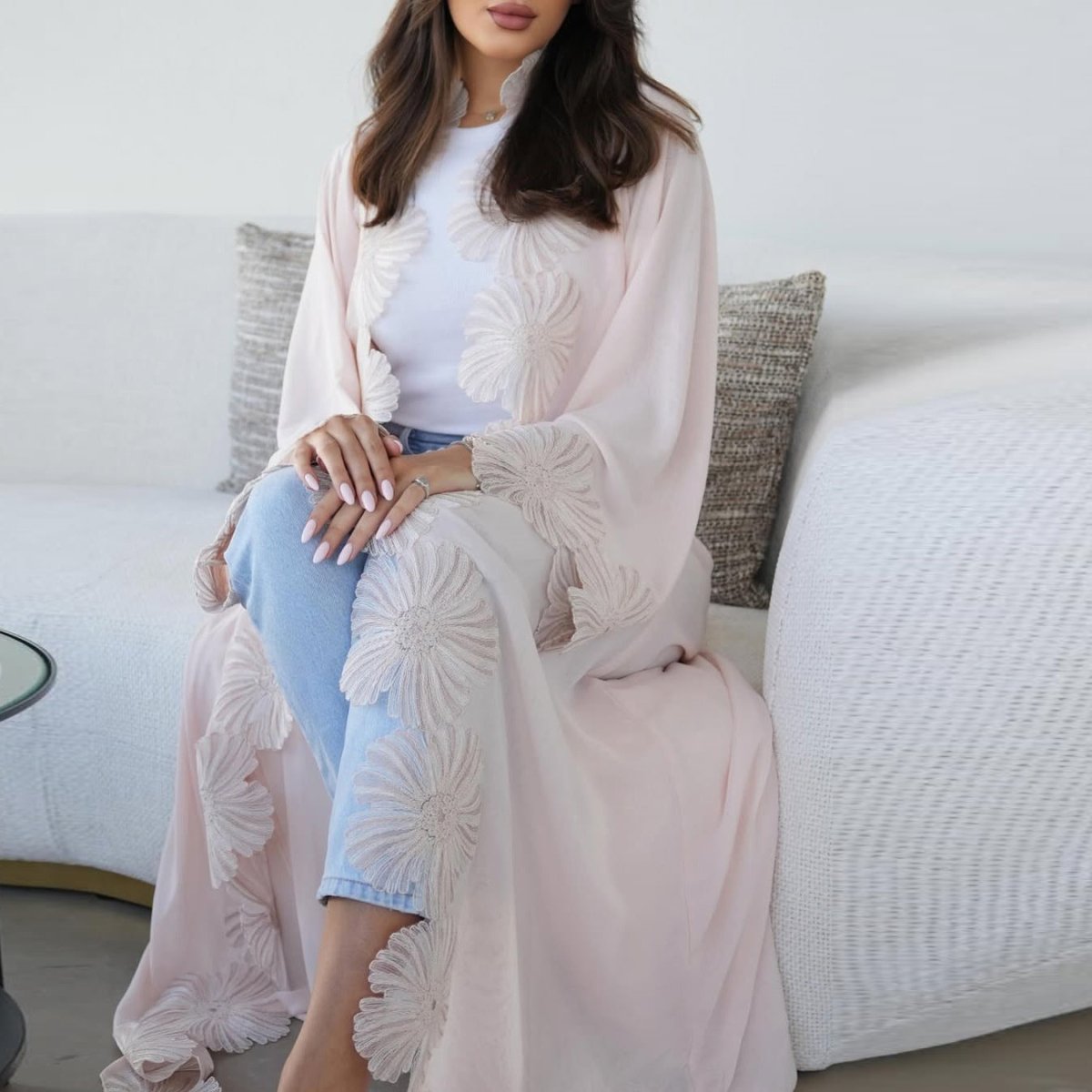 loral Appliqué Open Abaya(MOA286) - Mariam's Collection