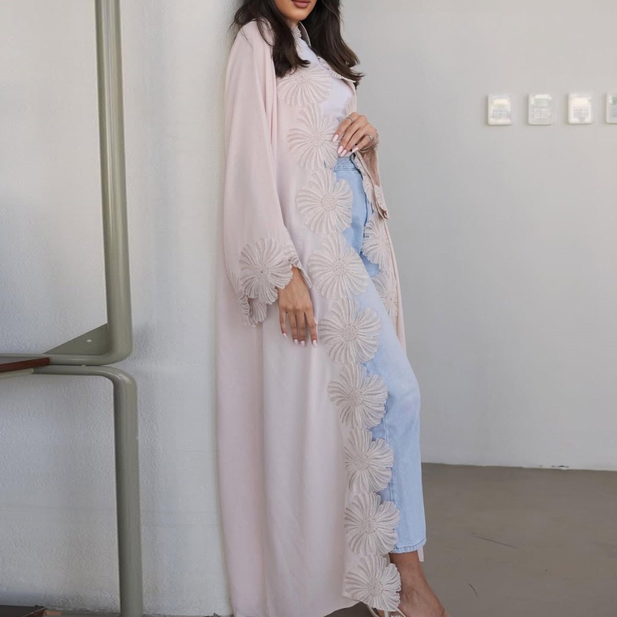 loral Appliqué Open Abaya(MOA286) - Mariam's Collection