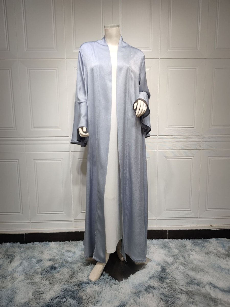 Lotus Leaf Sleeve Solid Soft Satin Open Front Abaya Dress | Lightweight Modest Abaya Cover(MOA220) - Mariam's Collection