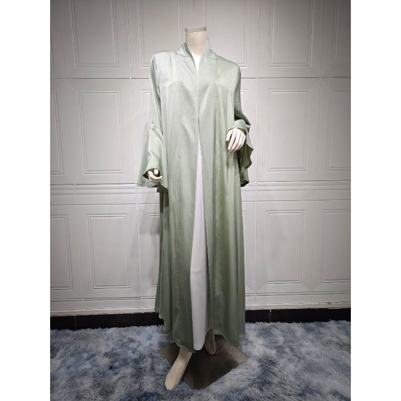 Lotus Leaf Sleeve Solid Soft Satin Open Front Abaya Dress | Lightweight Modest Abaya Cover(MOA220) - Mariam's Collection