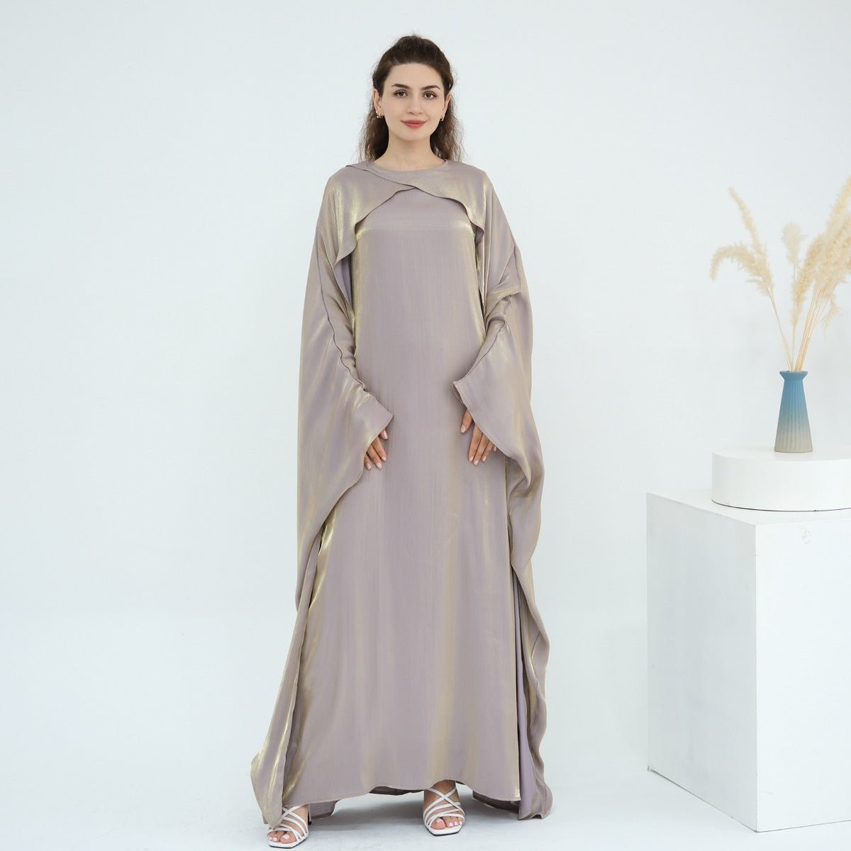 Luminous Beaded Abaya Collection | Luxury Solid Color Bell Sleeve Evening Wear Robes (MOA196) - Mariam's Collection