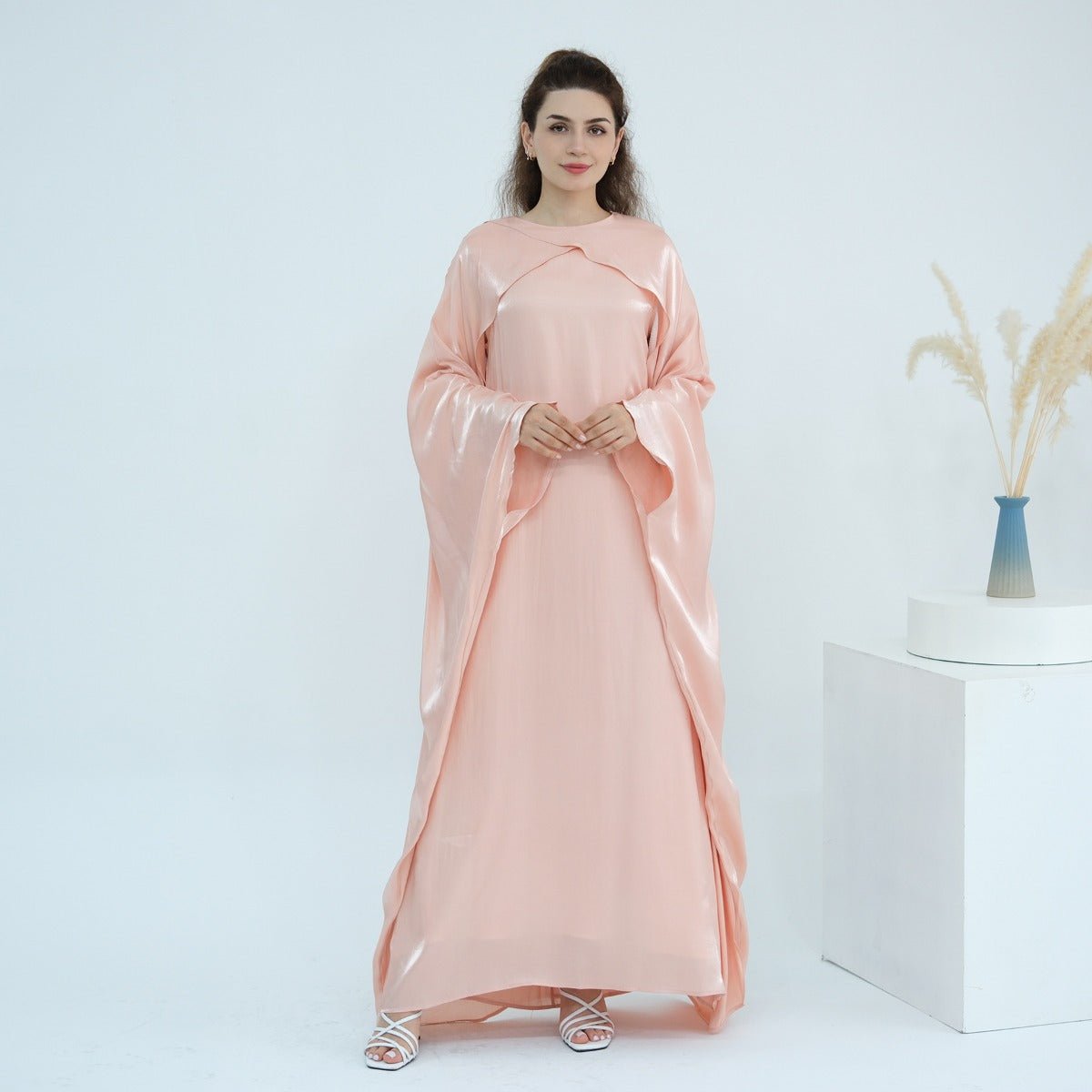 Luminous Beaded Abaya Collection | Luxury Solid Color Bell Sleeve Evening Wear Robes (MOA196) - Mariam's Collection