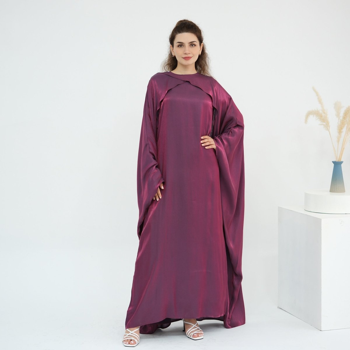 Luminous Beaded Abaya Collection | Luxury Solid Color Bell Sleeve Evening Wear Robes (MOA196) - Mariam's Collection