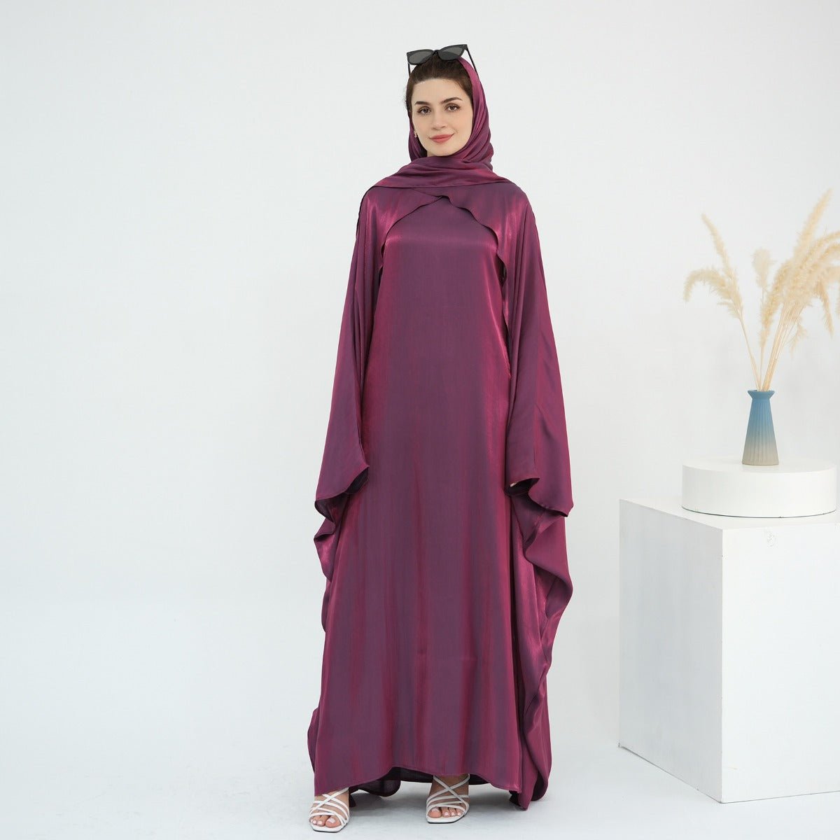 Luminous Beaded Abaya Collection | Luxury Solid Color Bell Sleeve Evening Wear Robes (MOA196) - Mariam's Collection