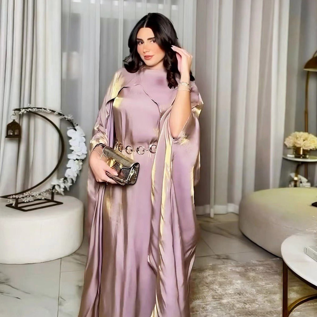 Luminous Beaded Abaya Collection | Luxury Solid Color Bell Sleeve Evening Wear Robes (MOA196) - Mariam's Collection