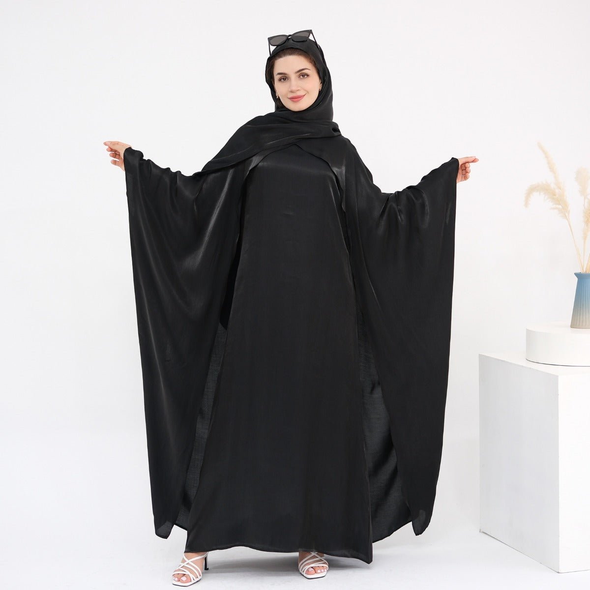 Luminous Beaded Abaya Collection | Luxury Solid Color Bell Sleeve Evening Wear Robes (MOA196) - Mariam's Collection