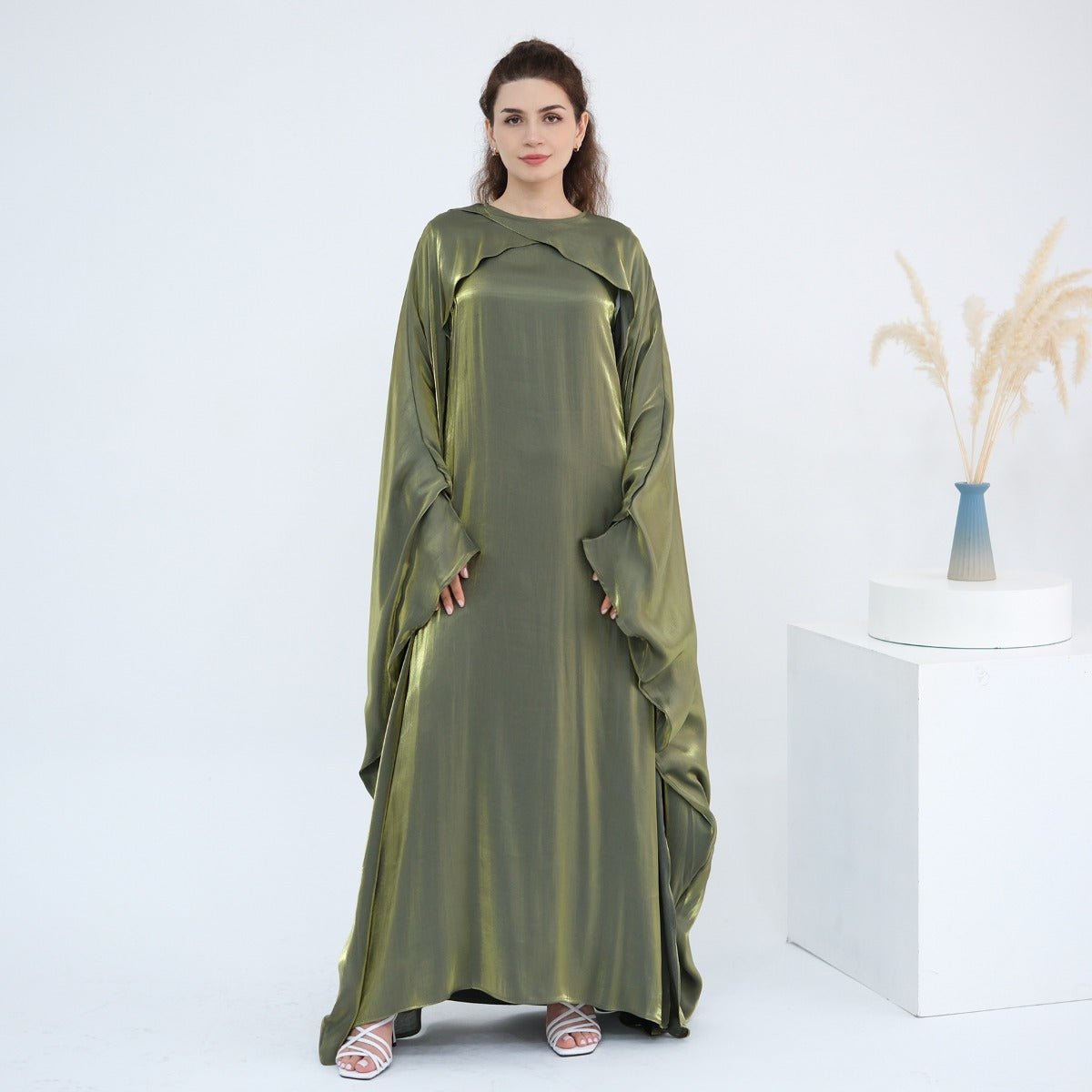 Luminous Beaded Abaya Collection | Luxury Solid Color Bell Sleeve Evening Wear Robes (MOA196) - Mariam's Collection