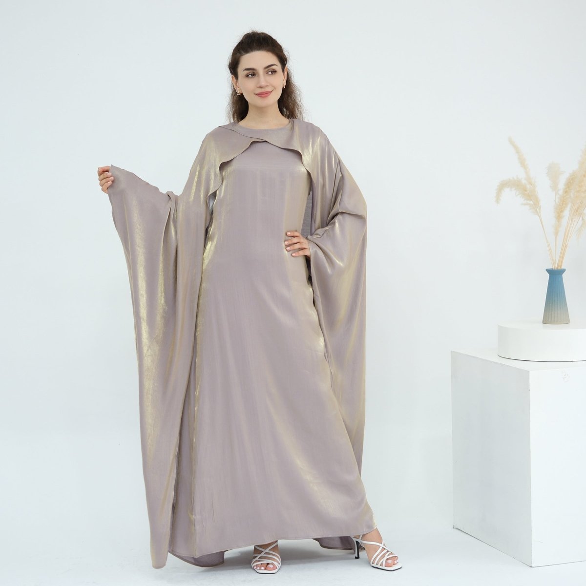 Luminous Beaded Abaya Collection | Luxury Solid Color Bell Sleeve Evening Wear Robes (MOA196) - Mariam's Collection