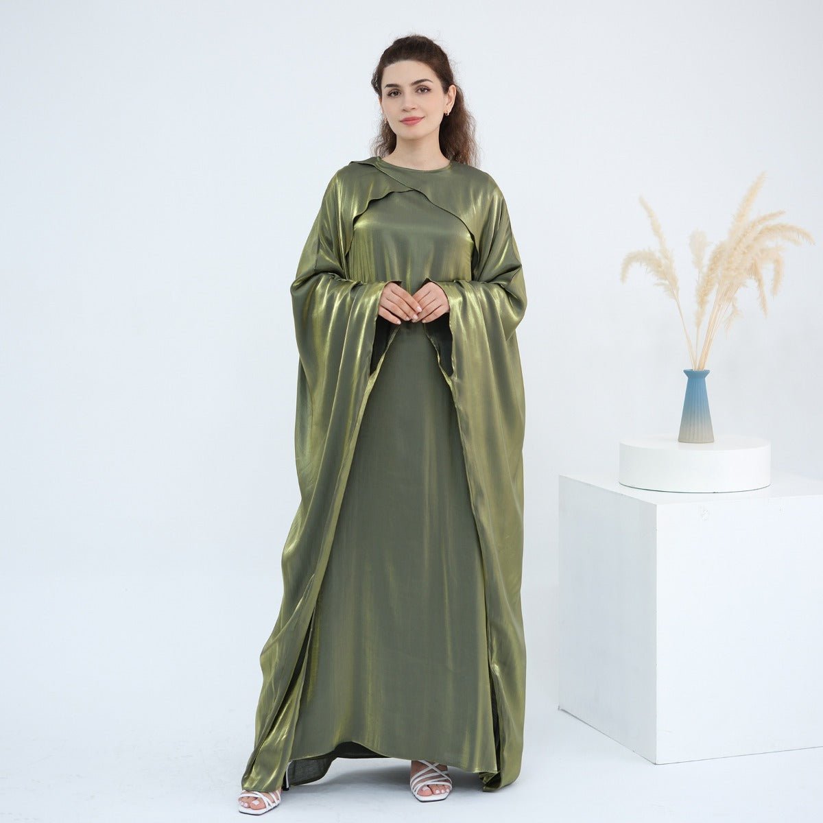 Luminous Beaded Abaya Collection | Luxury Solid Color Bell Sleeve Evening Wear Robes (MOA196) - Mariam's Collection