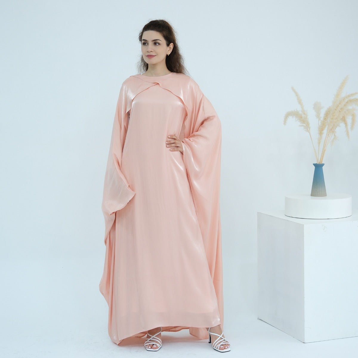 Luminous Beaded Abaya Collection | Luxury Solid Color Bell Sleeve Evening Wear Robes (MOA196) - Mariam's Collection