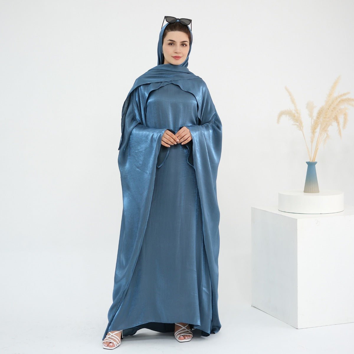 Luminous Beaded Abaya Collection | Luxury Solid Color Bell Sleeve Evening Wear Robes (MOA196) - Mariam's Collection