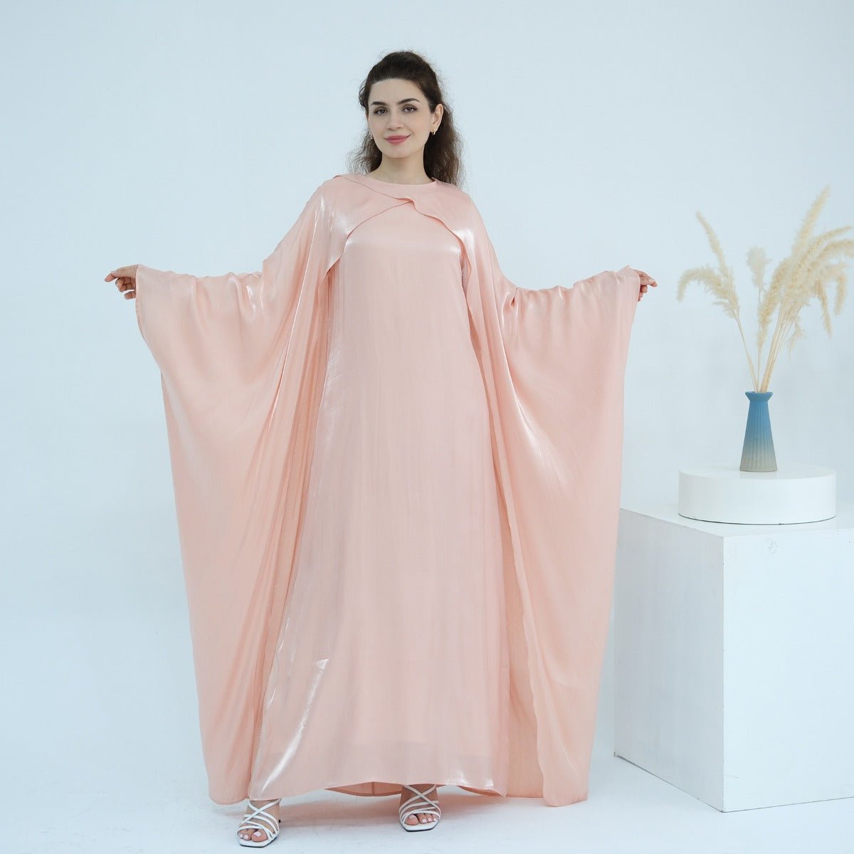 Luminous Beaded Abaya Collection | Luxury Solid Color Bell Sleeve Evening Wear Robes (MOA196) - Mariam's Collection