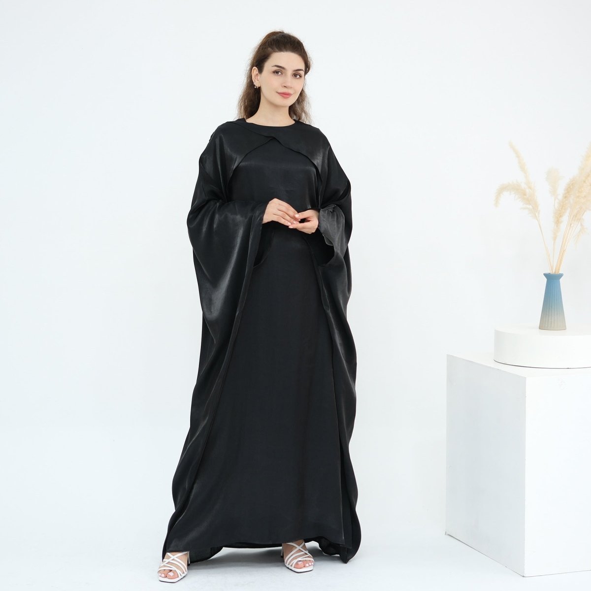 Luminous Beaded Abaya Collection | Luxury Solid Color Bell Sleeve Evening Wear Robes (MOA196) - Mariam's Collection