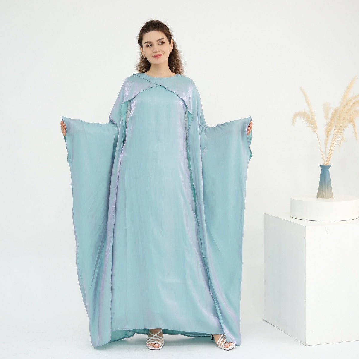 Luminous Beaded Abaya Collection | Luxury Solid Color Bell Sleeve Evening Wear Robes (MOA196) - Mariam's Collection