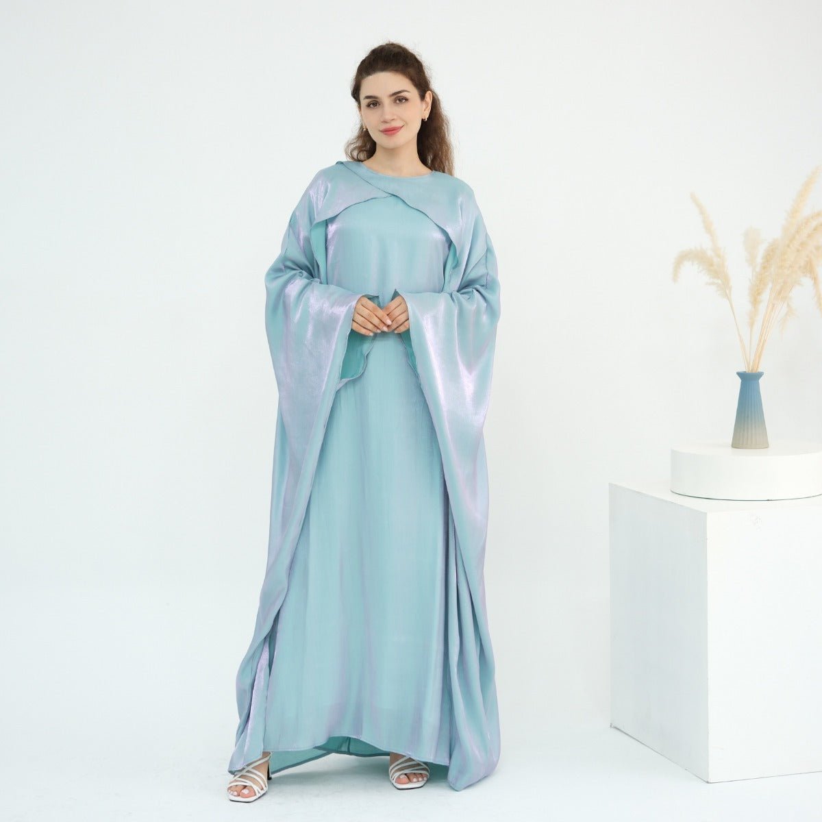 Luminous Beaded Abaya Collection | Luxury Solid Color Bell Sleeve Evening Wear Robes (MOA196) - Mariam's Collection