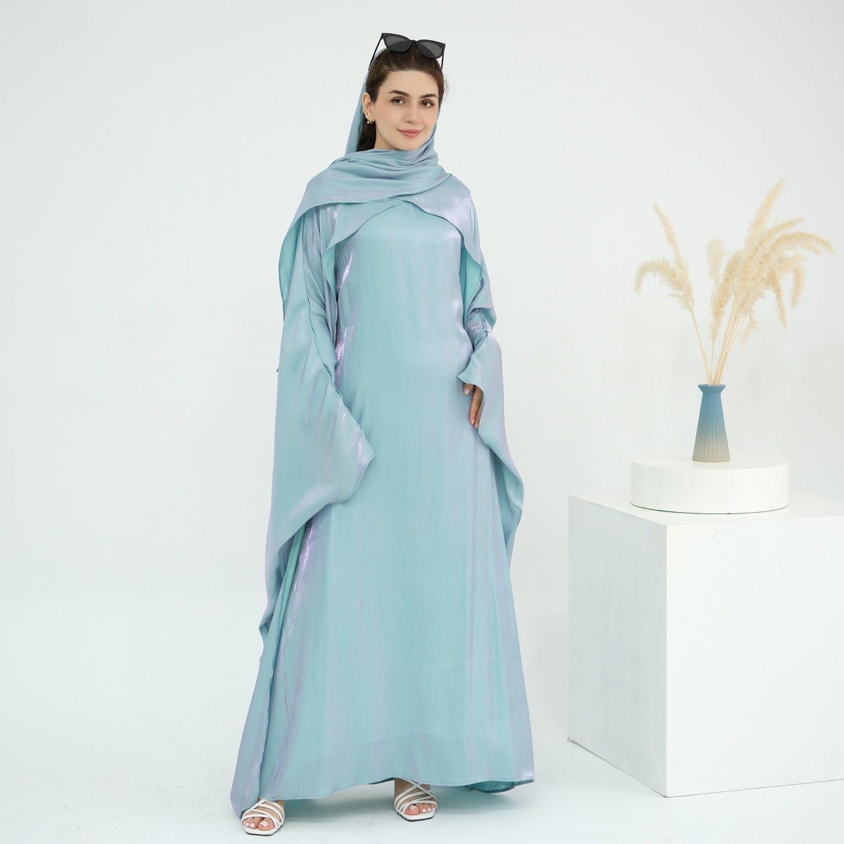 Luminous Beaded Abaya Collection | Luxury Solid Color Bell Sleeve Evening Wear Robes (MOA196) - Mariam's Collection