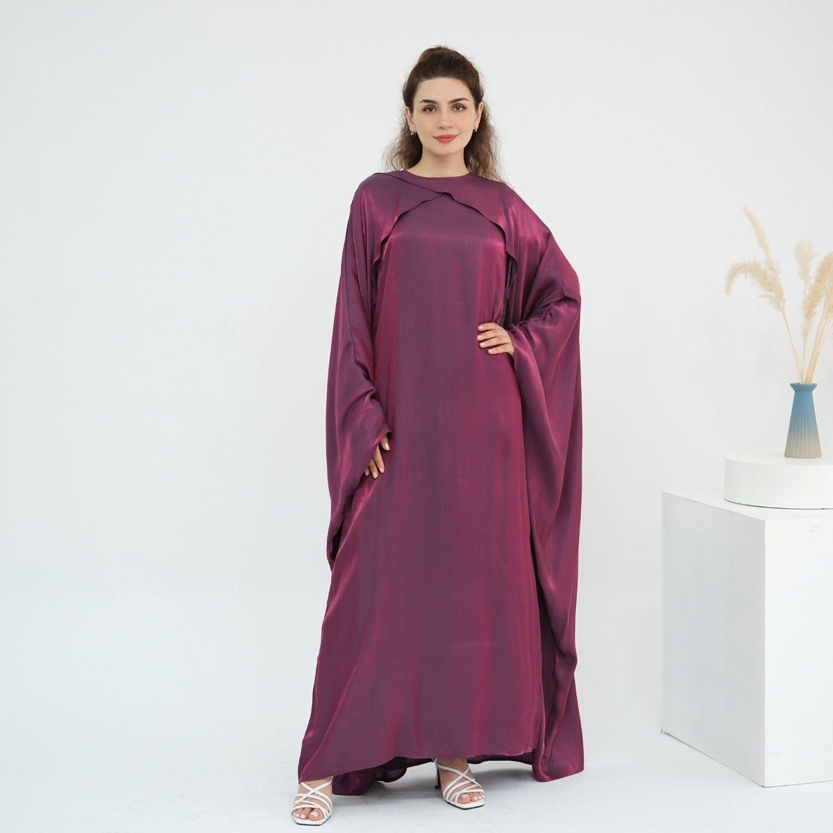 Luminous Beaded Abaya Collection | Luxury Solid Color Bell Sleeve Evening Wear Robes (MOA196) - Mariam's Collection