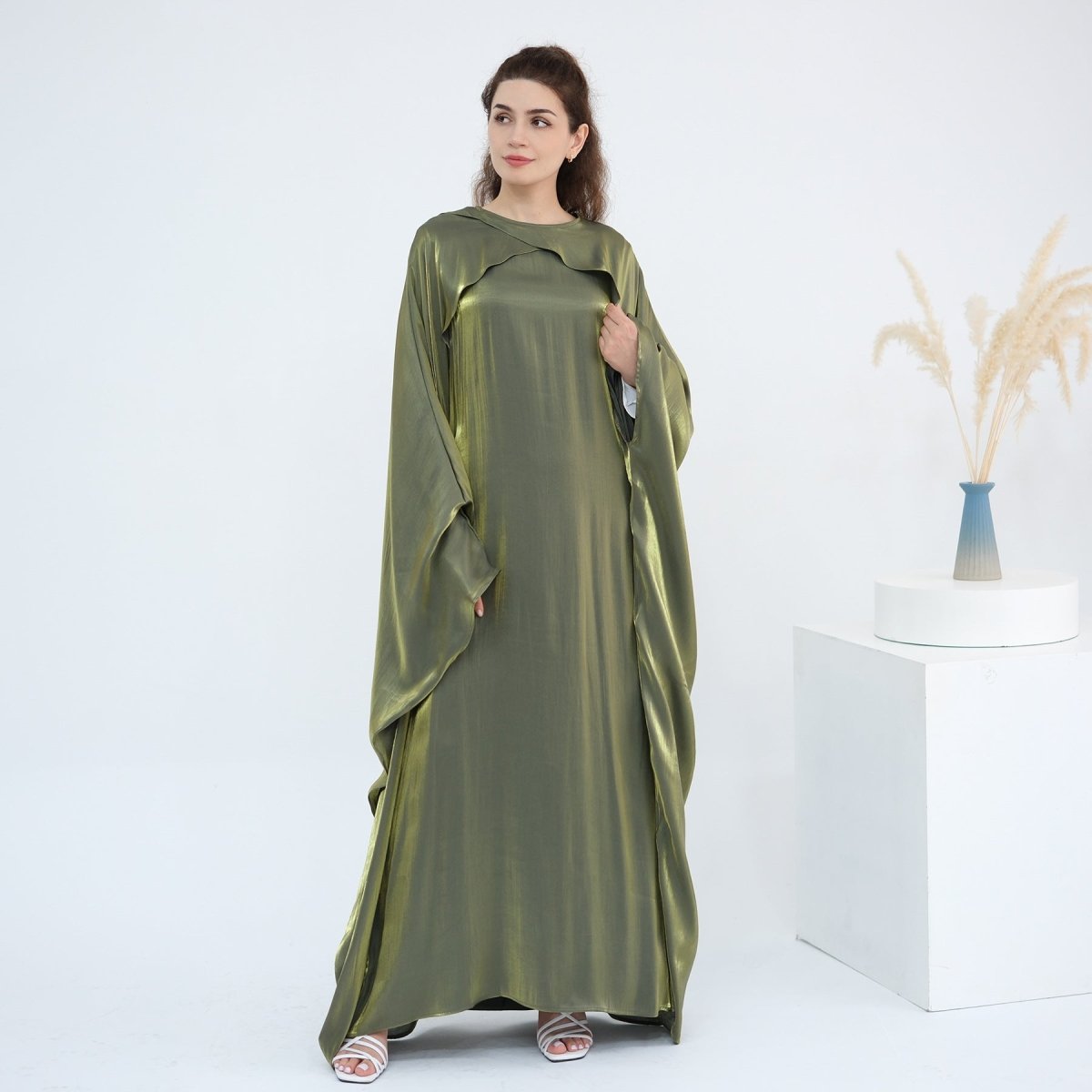 Luminous Beaded Abaya Collection | Luxury Solid Color Bell Sleeve Evening Wear Robes (MOA196) - Mariam's Collection