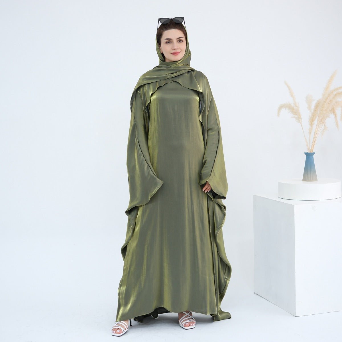 Luminous Beaded Abaya Collection | Luxury Solid Color Bell Sleeve Evening Wear Robes (MOA196) - Mariam's Collection