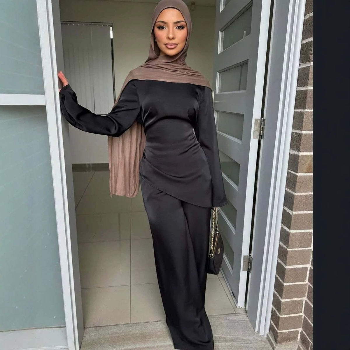 Satin Co-ord Trouser Set – Wide-Leg Modest Two-Piece
