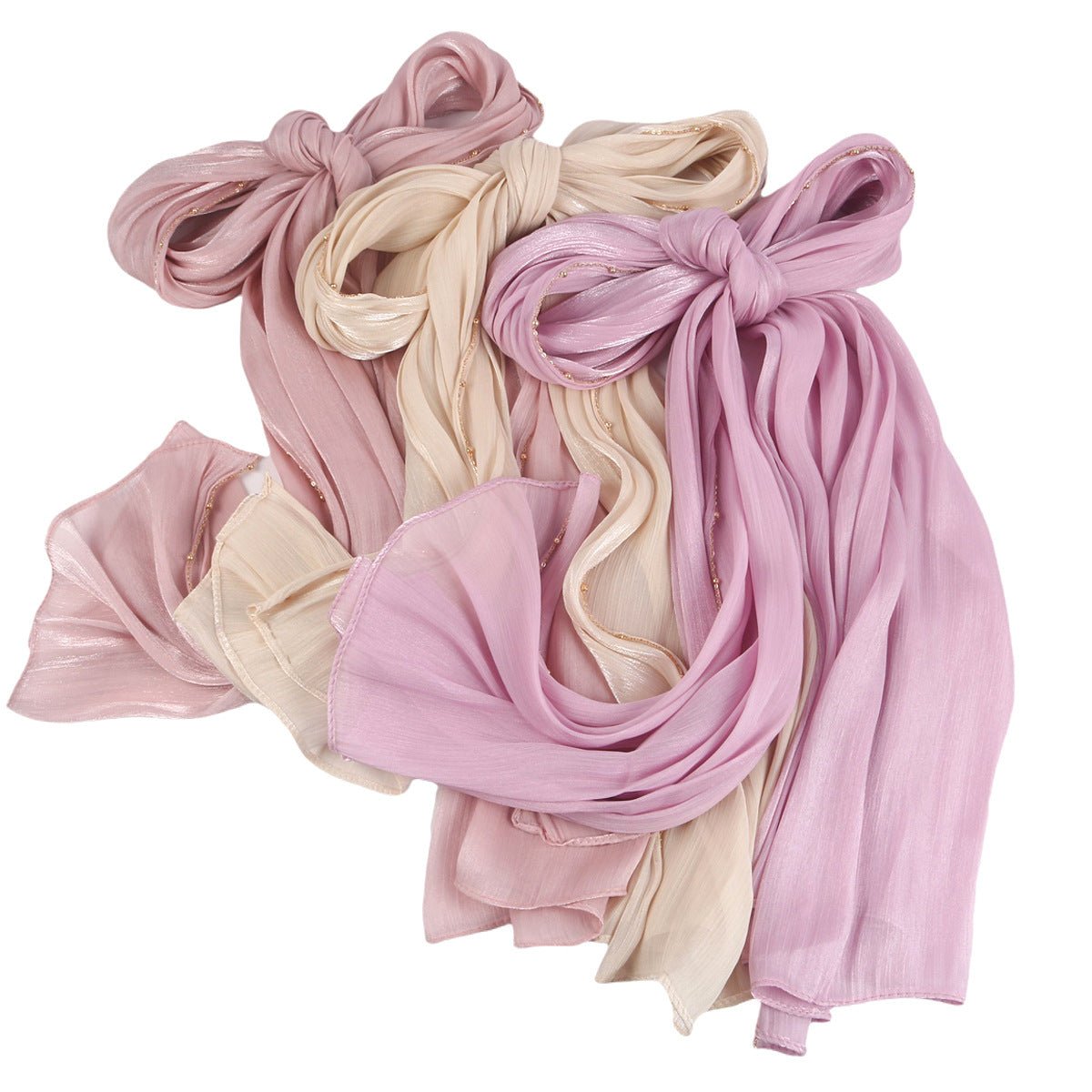 Lustrous Thread Hijab with Satin & Crinkle Texture, Featuring Metal Chain (MH142) - Mariam's Collection