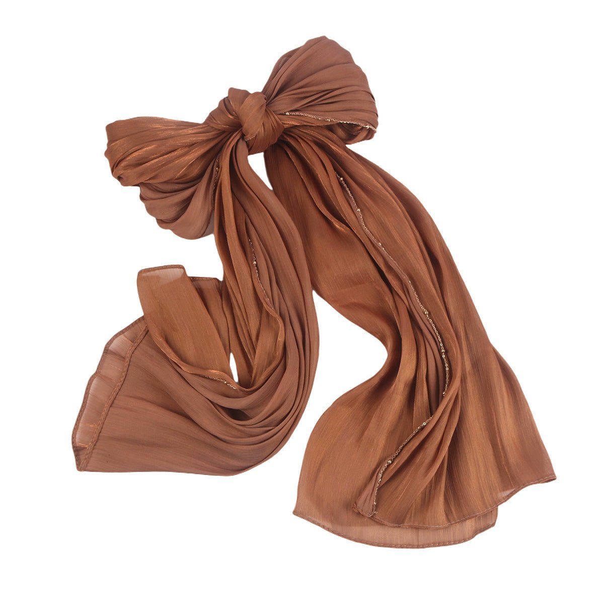 Lustrous Thread Hijab with Satin & Crinkle Texture, Featuring Metal Chain (MH142) - Mariam's Collection
