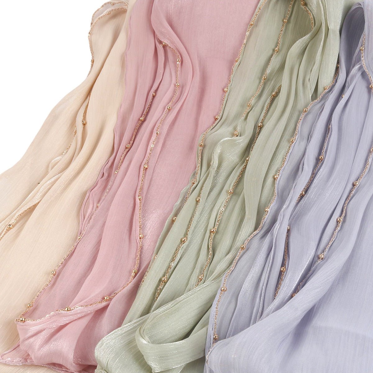 Lustrous Thread Hijab with Satin & Crinkle Texture, Featuring Metal Chain (MH142) - Mariam's Collection