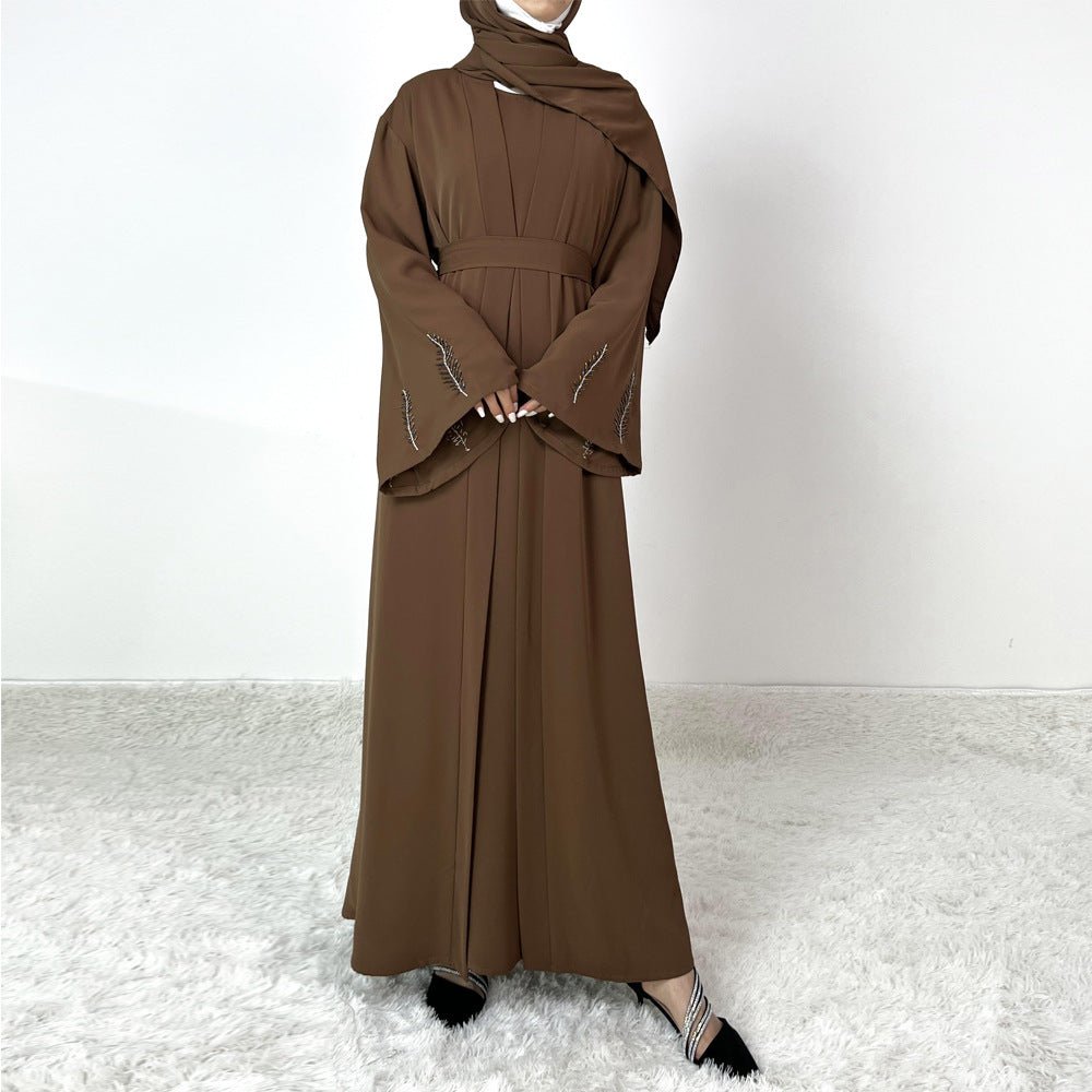 Luxe 3 - Piece Hand - Beaded Sleeve Abaya Maxi Robe Hijab - Inclusive Embroidered Kaftan. (MOA147) - Mariam's Collection