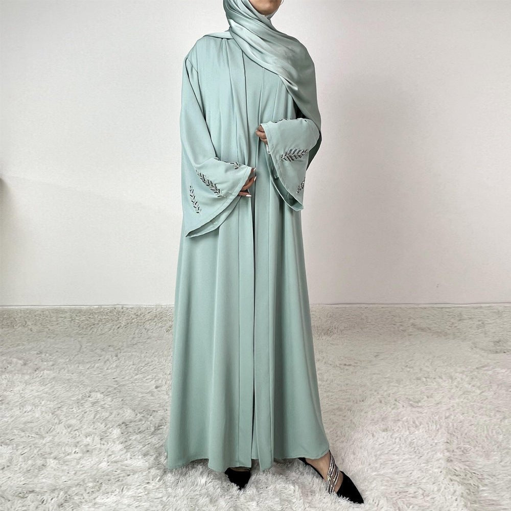 Luxe 3 - Piece Hand - Beaded Sleeve Abaya Maxi Robe Hijab - Inclusive Embroidered Kaftan. (MOA147) - Mariam's Collection
