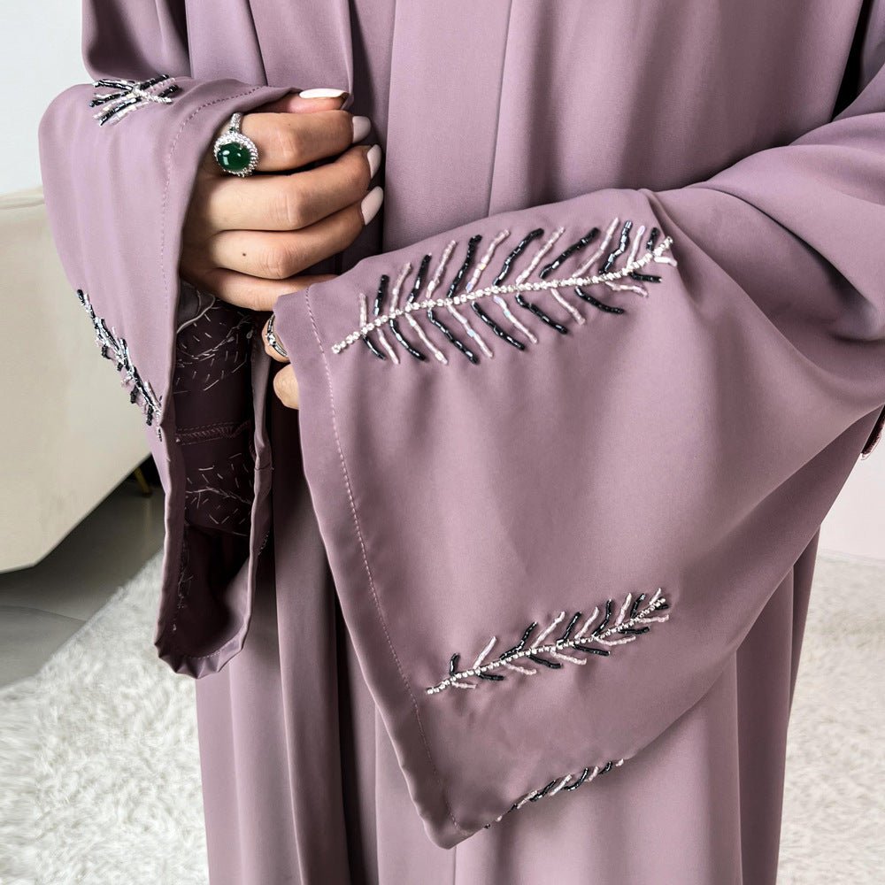 Luxe 3 - Piece Hand - Beaded Sleeve Abaya Maxi Robe Hijab - Inclusive Embroidered Kaftan. (MOA147) - Mariam's Collection