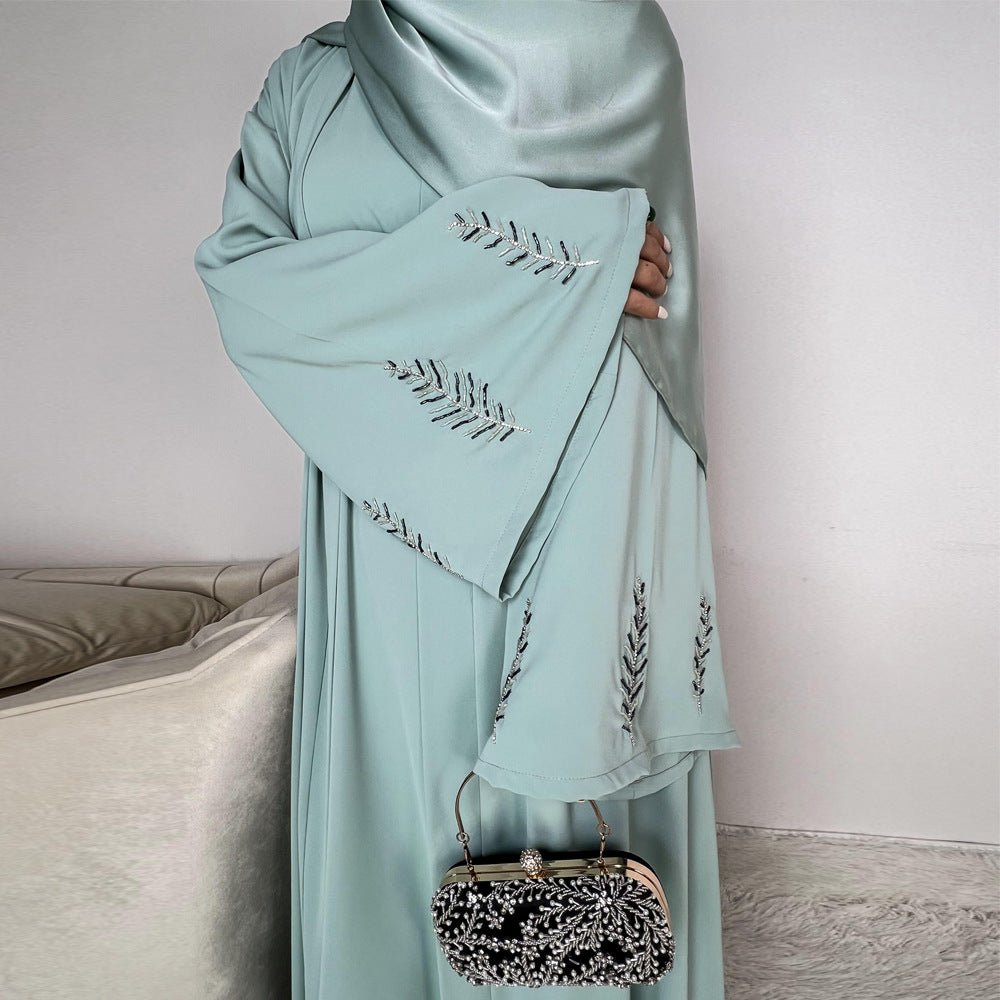 Luxe 3 - Piece Hand - Beaded Sleeve Abaya Maxi Robe Hijab - Inclusive Embroidered Kaftan. (MOA147) - Mariam's Collection