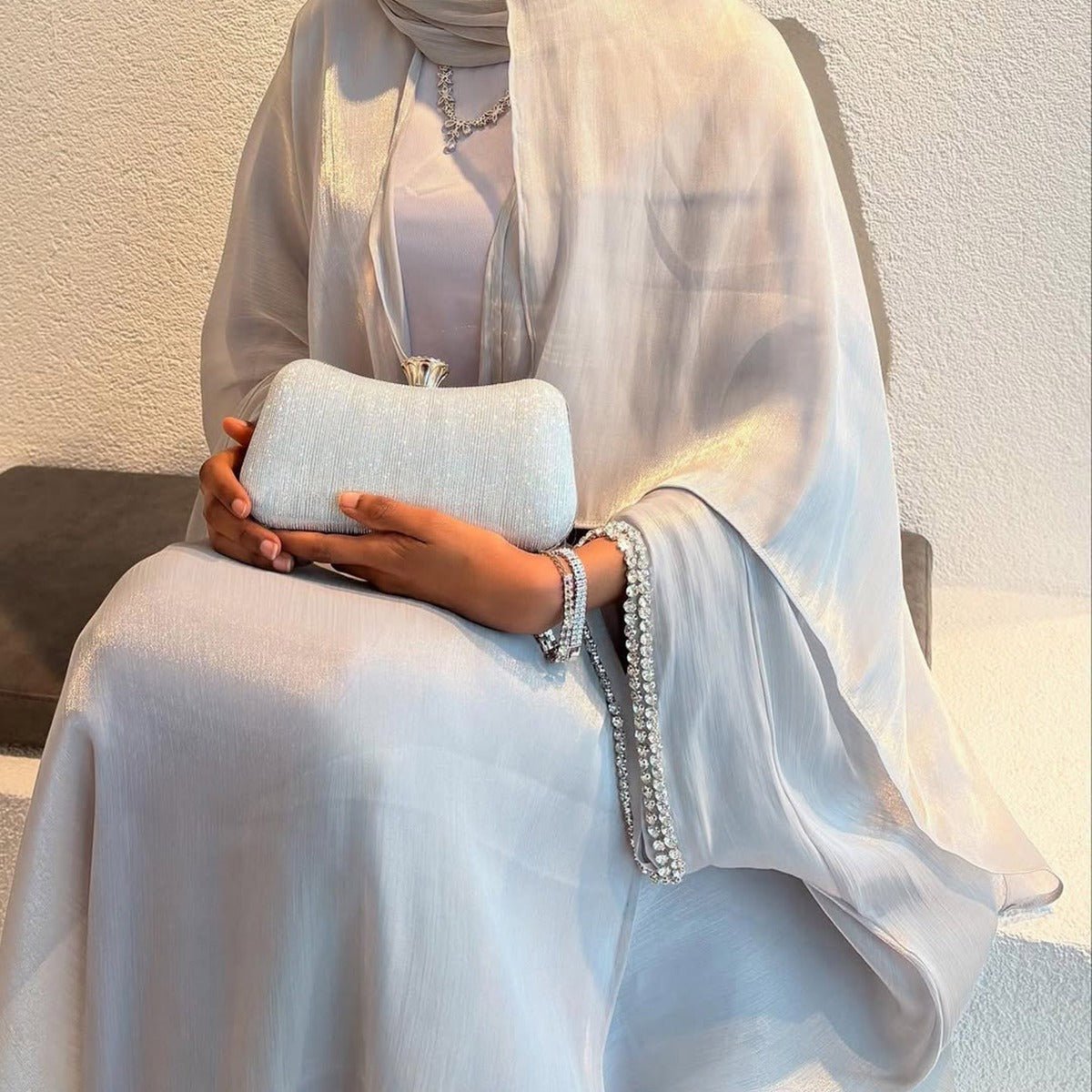 Luxe Beaded Cardigan Abaya | Modest Luxury Evening Wear Beading - Embellished Robes (MOA195) - Mariam's Collection