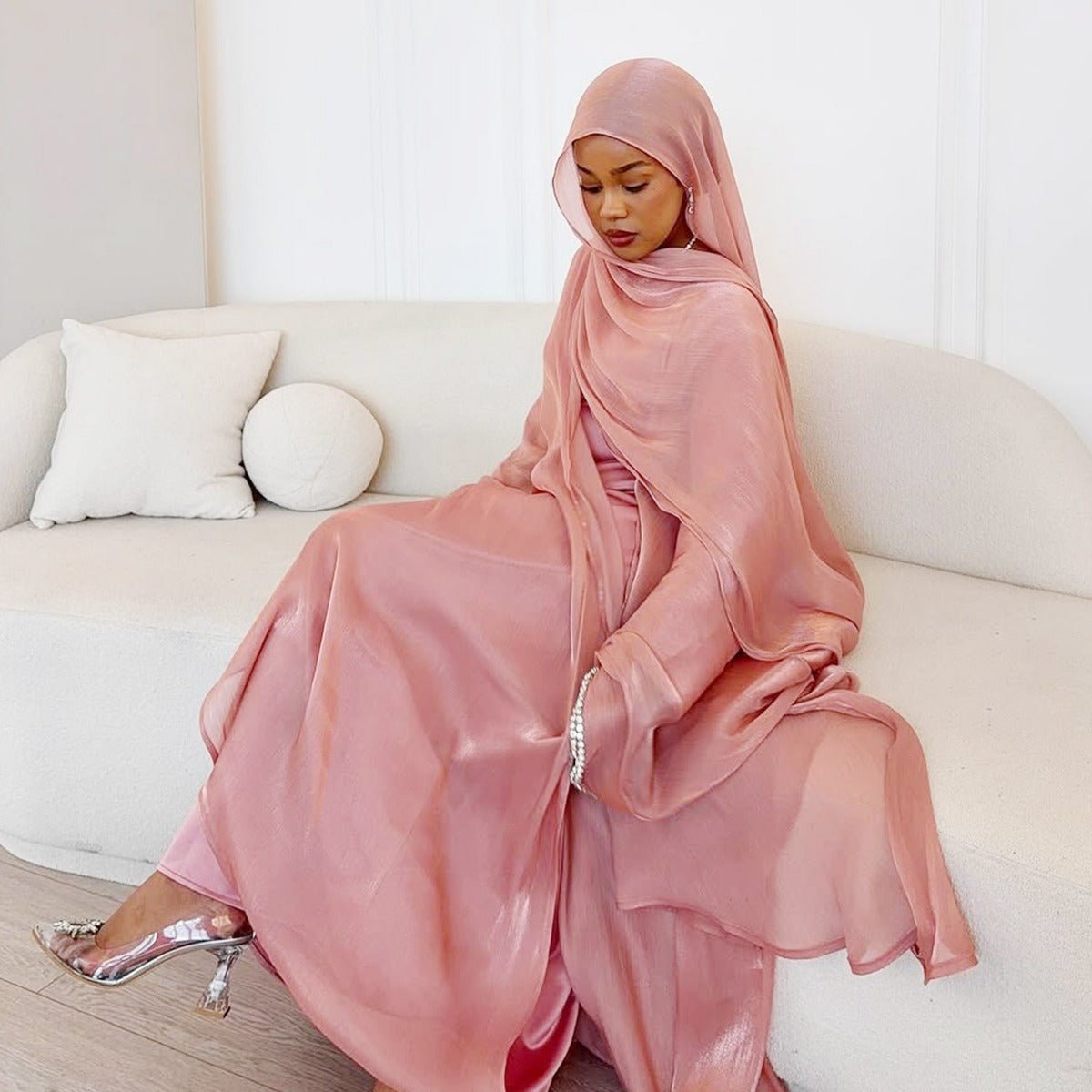 Luxe Beaded Cardigan Abaya | Modest Luxury Evening Wear Beading - Embellished Robes (MOA195) - Mariam's Collection