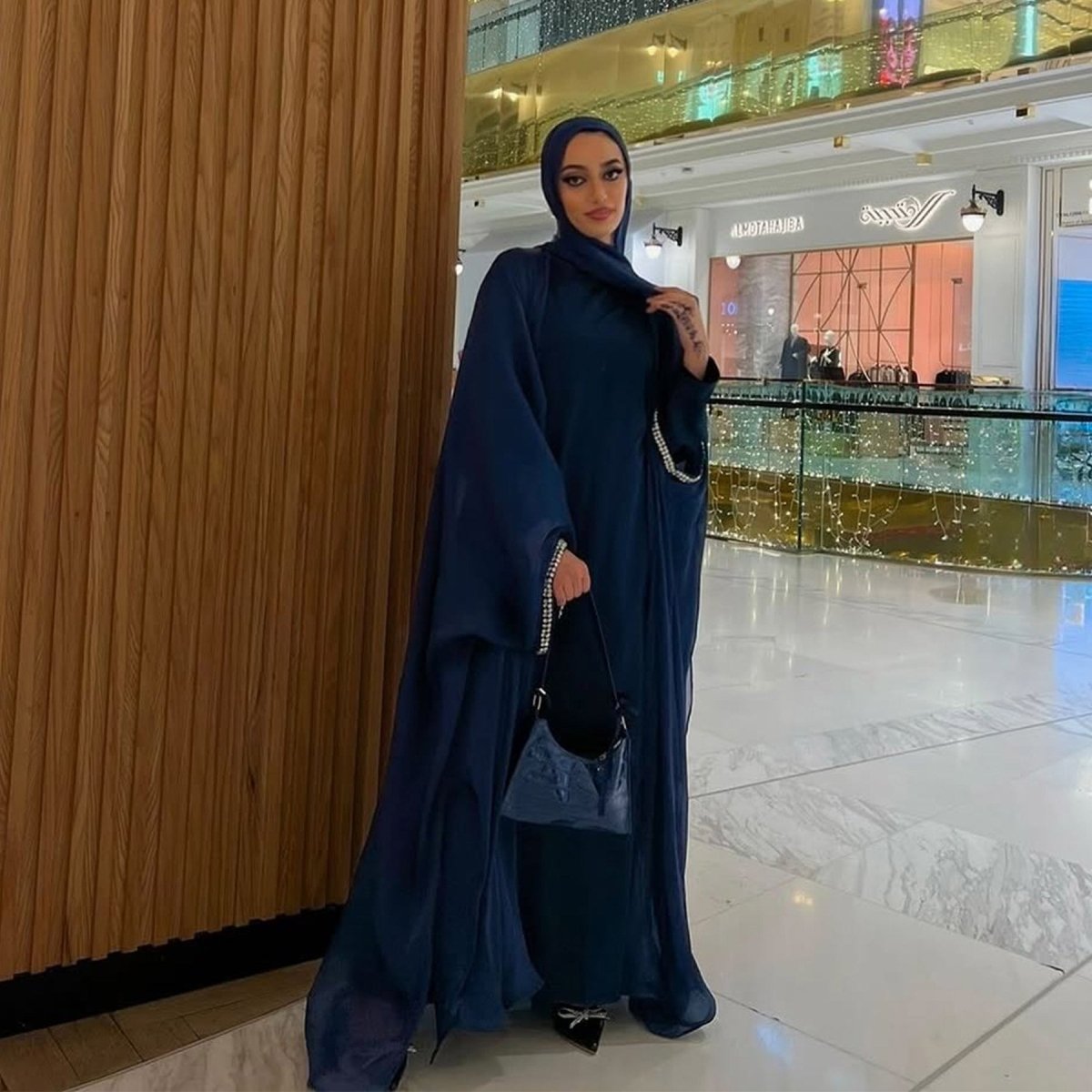 Luxe Beaded Cardigan Abaya | Modest Luxury Evening Wear Beading - Embellished Robes (MOA195) - Mariam's Collection