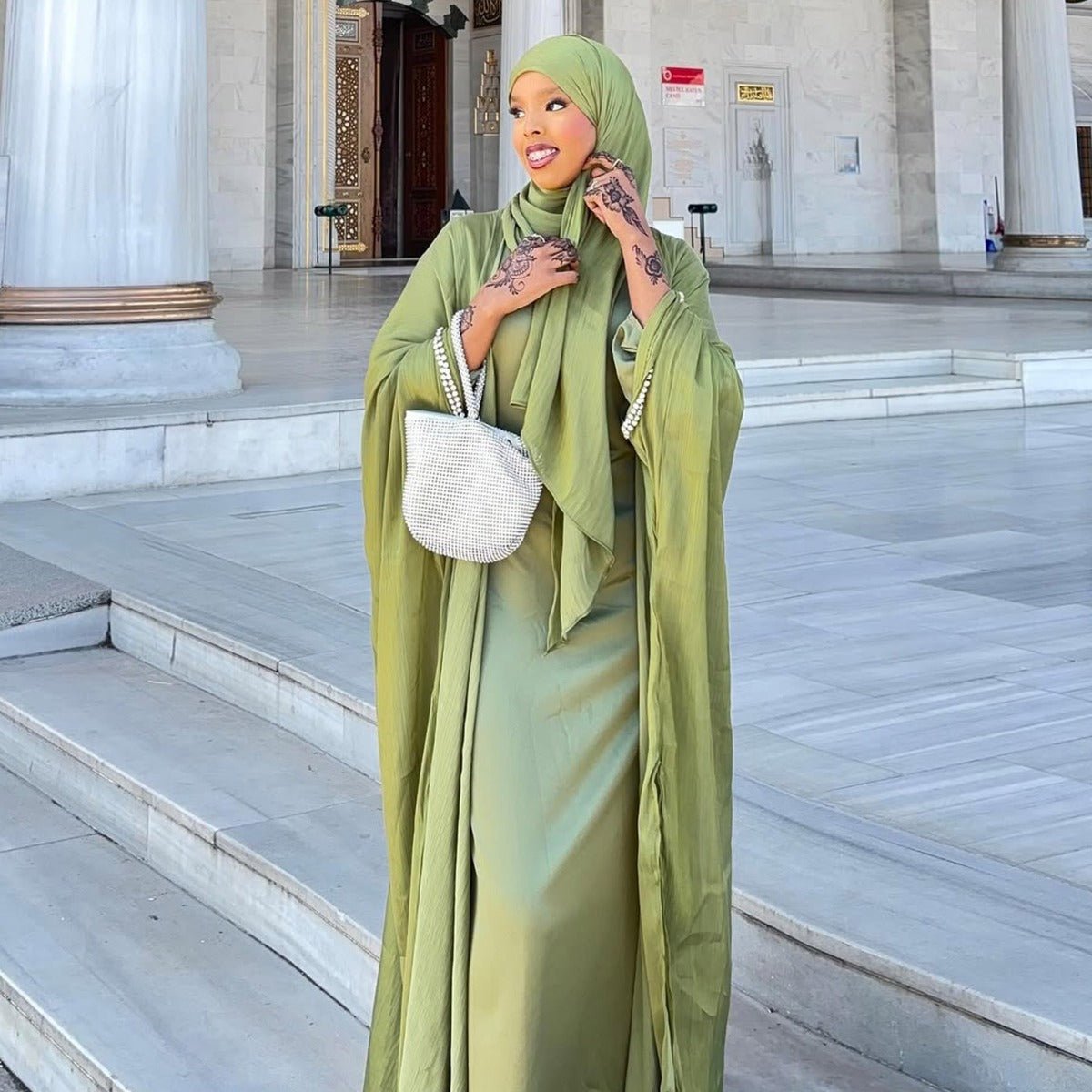Luxe Beaded Cardigan Abaya | Modest Luxury Evening Wear Beading - Embellished Robes (MOA195) - Mariam's Collection