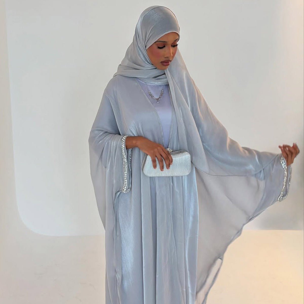 Luxe Beaded Cardigan Abaya | Modest Luxury Evening Wear Beading - Embellished Robes (MOA195) - Mariam's Collection