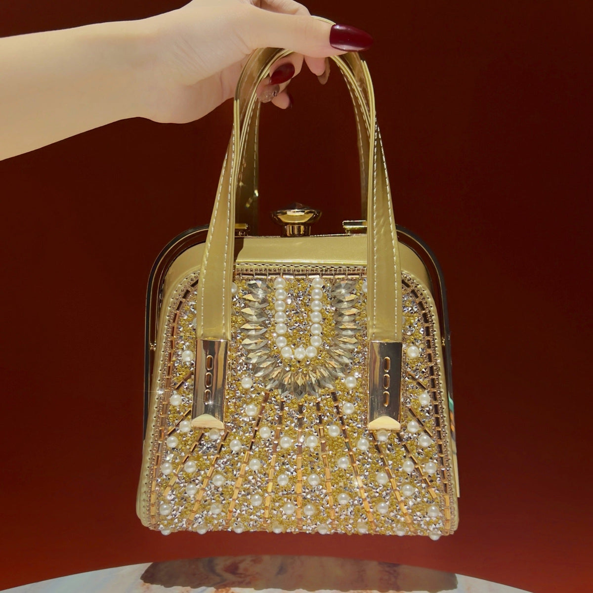 Luxe Pearl & Rhinestone Evening Clutch – Crossbody Clutch Bag