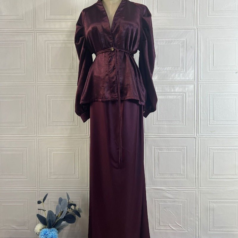 Luxe Satin Wrap Top & Maxi Skirt Set(MS186) - Mariam's Collection
