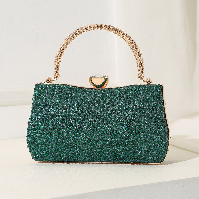 Glamour crystal clutch bag shown with detachable chain crossbody strap