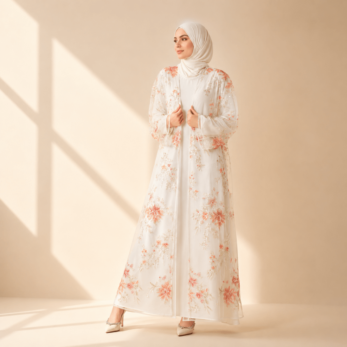 Luxury 3D Floral Sequin Embroidered Open Abaya for Weddings & Eid(MOA306) - Mariam's Collection