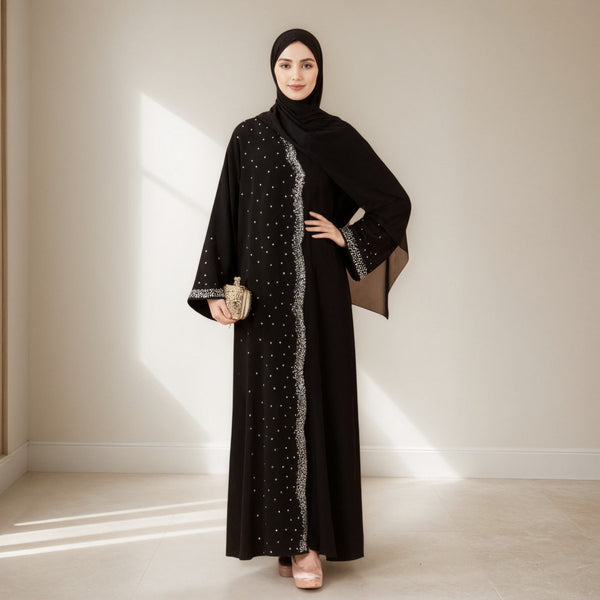 Luxury Black Starry Diamond Abaya (MOA240) - Mariam's Collection