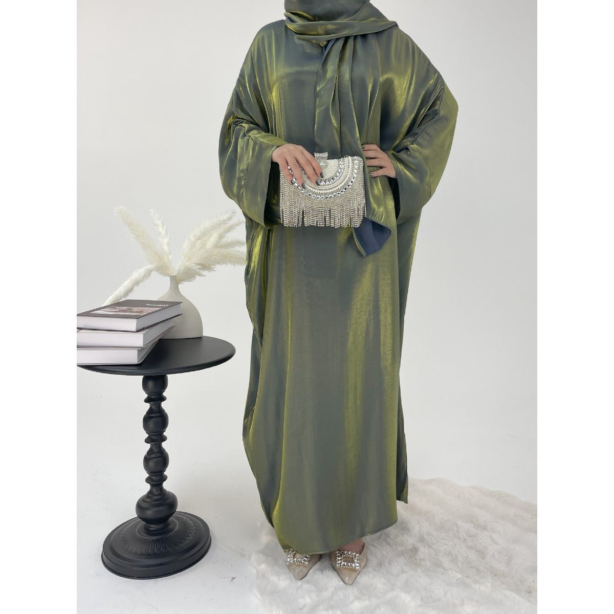 Luxury Bubble Sleeve Abaya Dress | Muslim Elegant Evening Wear Glossy Modest Robe. (MA245) - Mariam's Collection