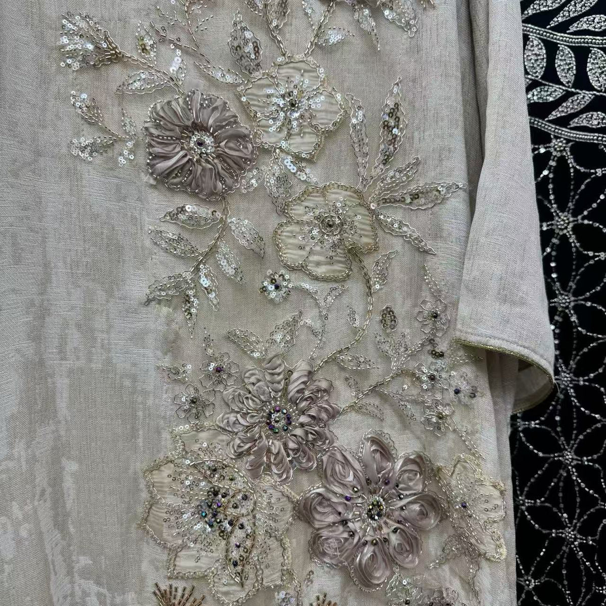 Luxury Embroidered Beaded Abaya | 3D Floral Sequin Evening Gown(MA477) - Mariam's Collection
